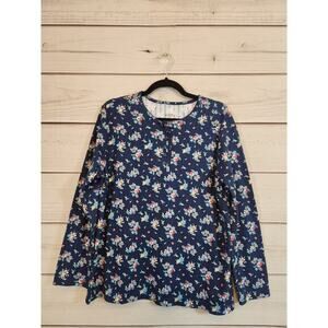Blair Women's‎ Navy Blue Floral Print Long Sleeve Round Neck Blouse Size Large